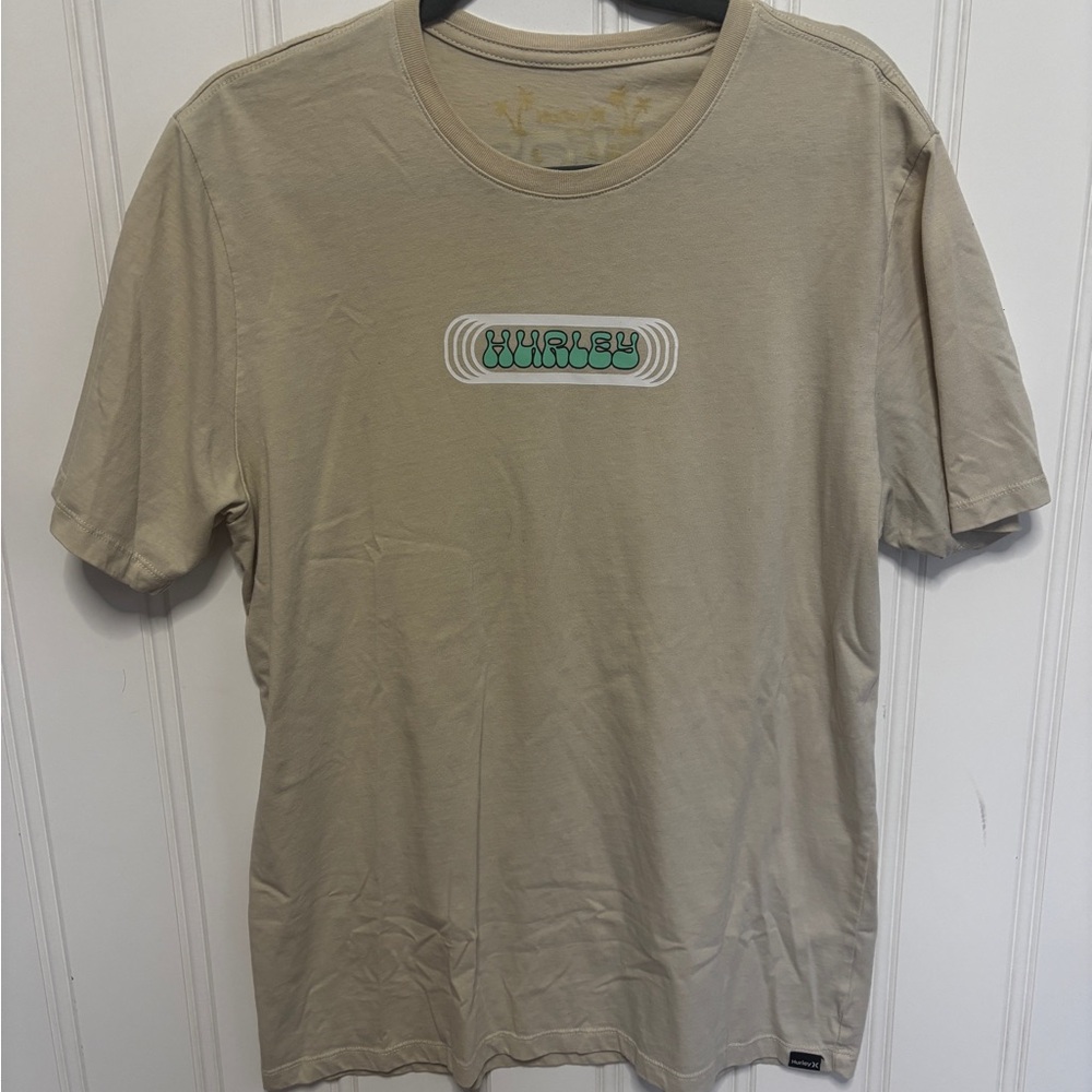 Hurley Beige Short Sleeve Tee with Green Logo